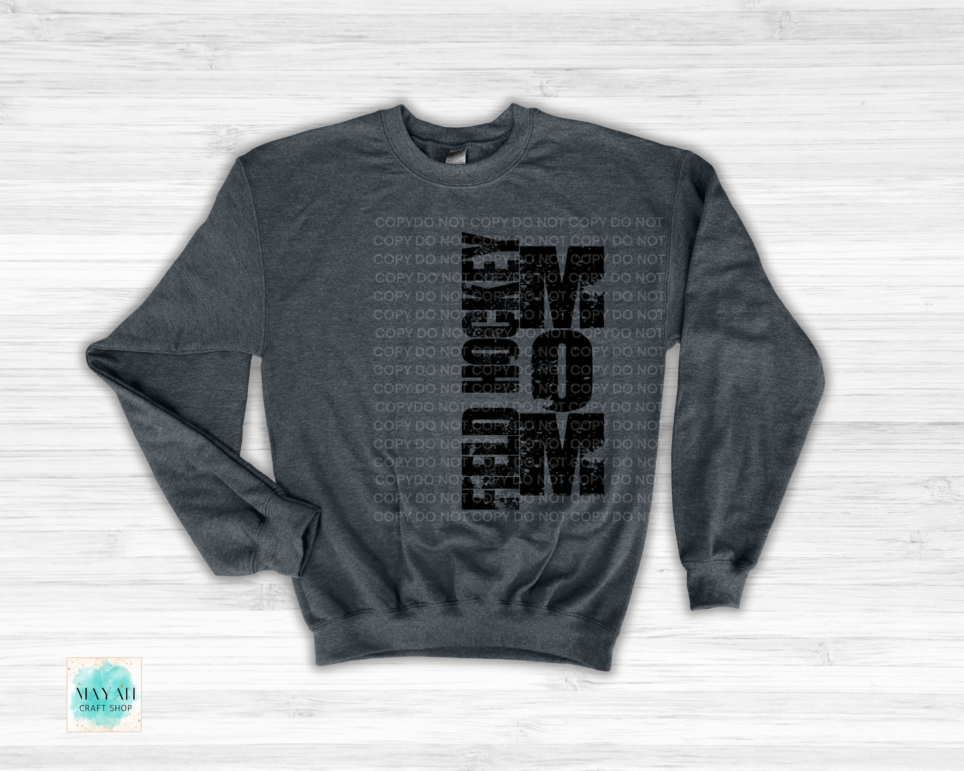 Field hockey mom heather charcoal sweatshirt. -Mayan Craft Shop