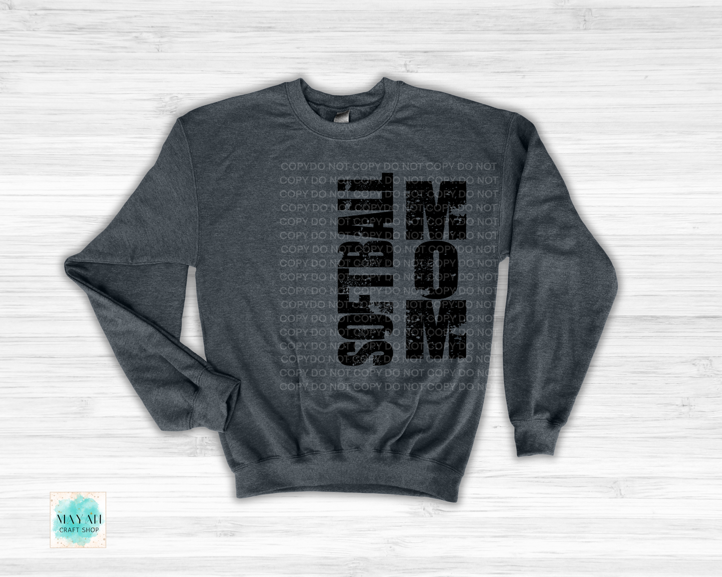 Softball mom heather charcoal sweatshirt. -Mayan Craft Shop