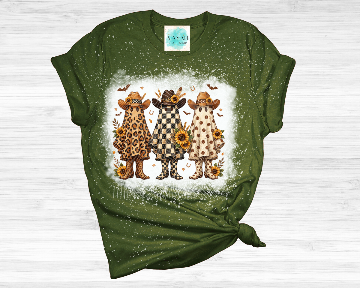 Western Ghost Trio Fall Bleached Shirt | Cute Western Halloween Tee