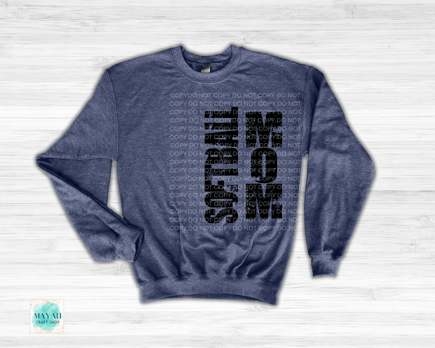 Softball mom heather navy sweatshirt. -Mayan Craft Shop