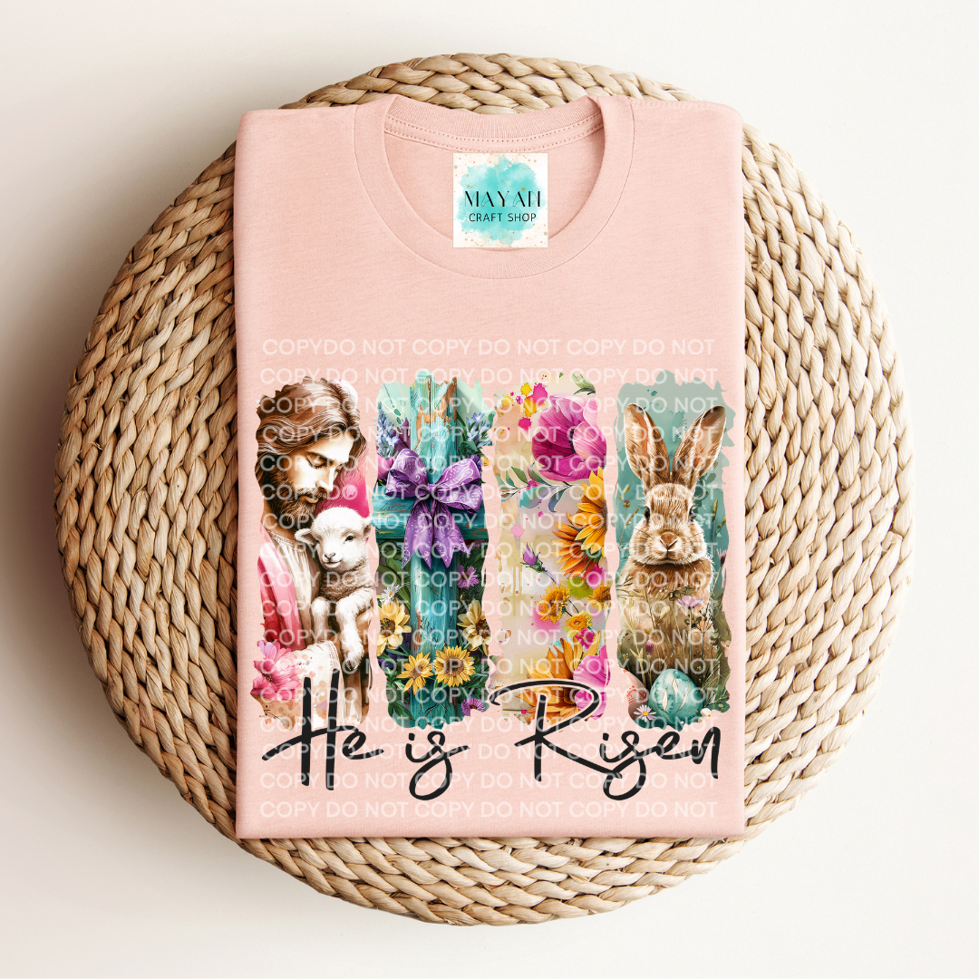 He is risen heather peach shirt. -Mayan Craft Shop