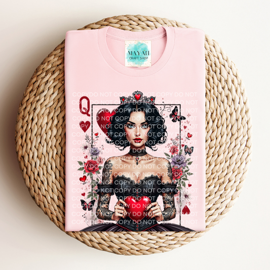 Queen of hearts heather pink shirt. -Mayan Craft Shop