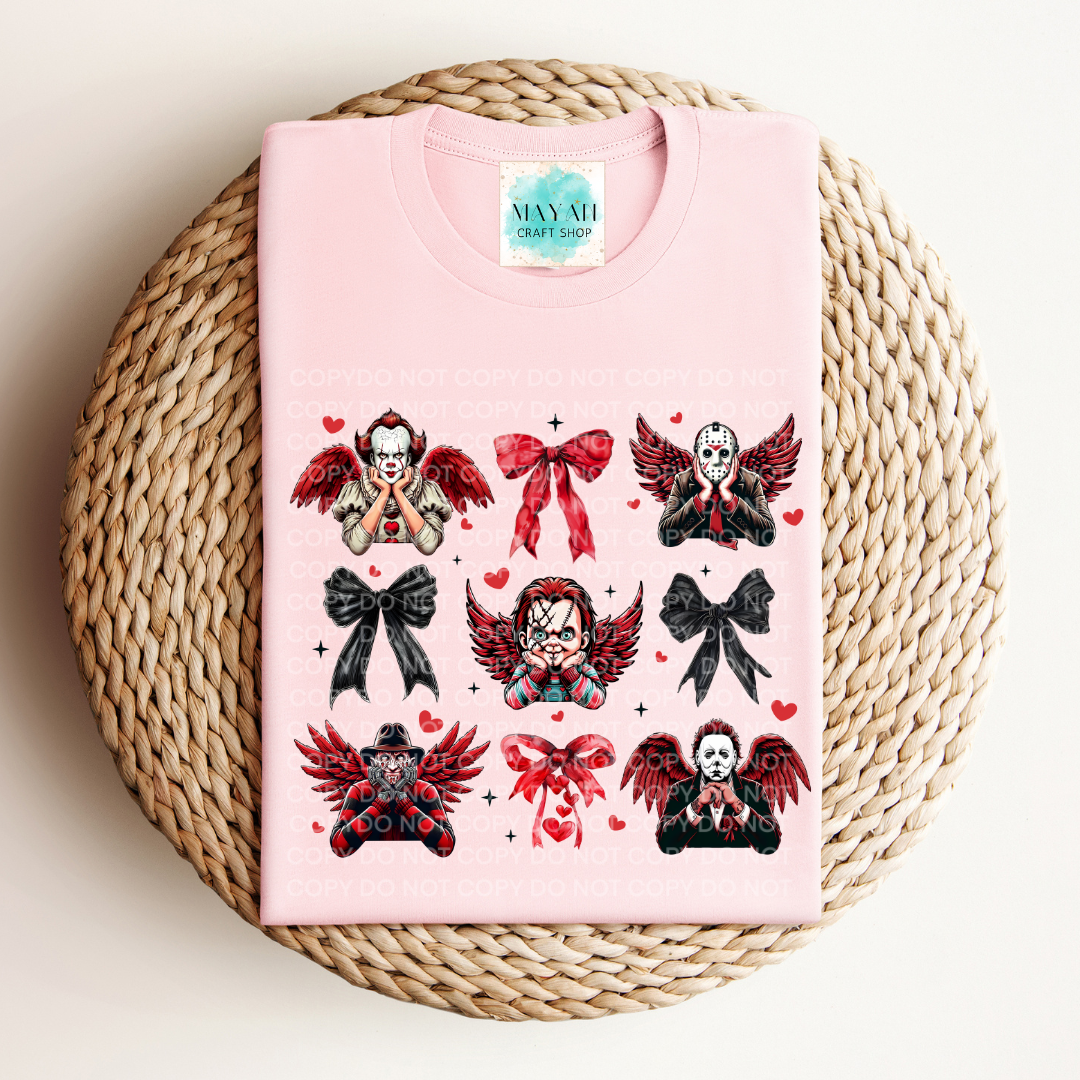 Horror Valentine's coquette heather pink shirt. -Mayan Craft Shop