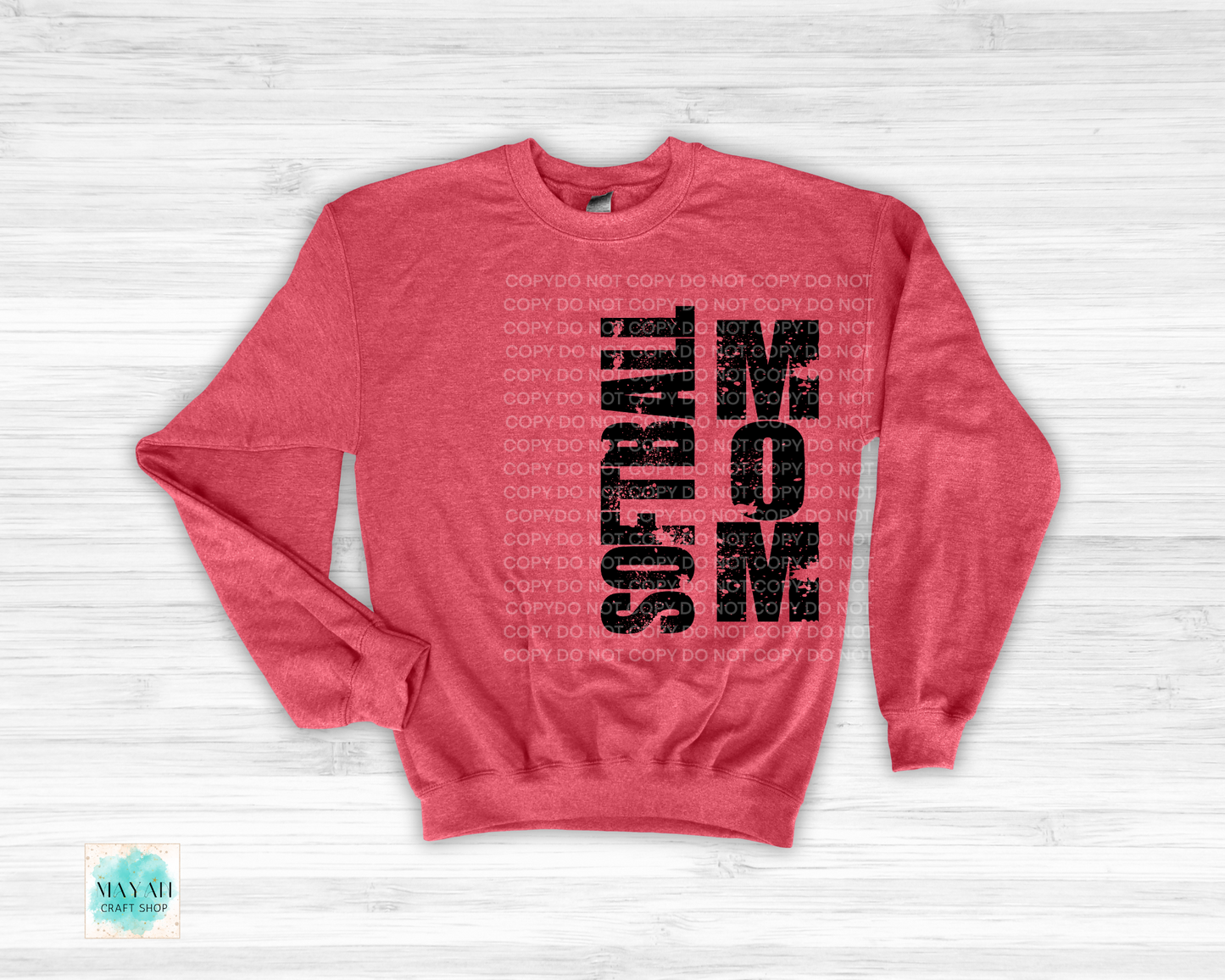 Softball mom heather red sweatshirt. -Mayan Craft Shop