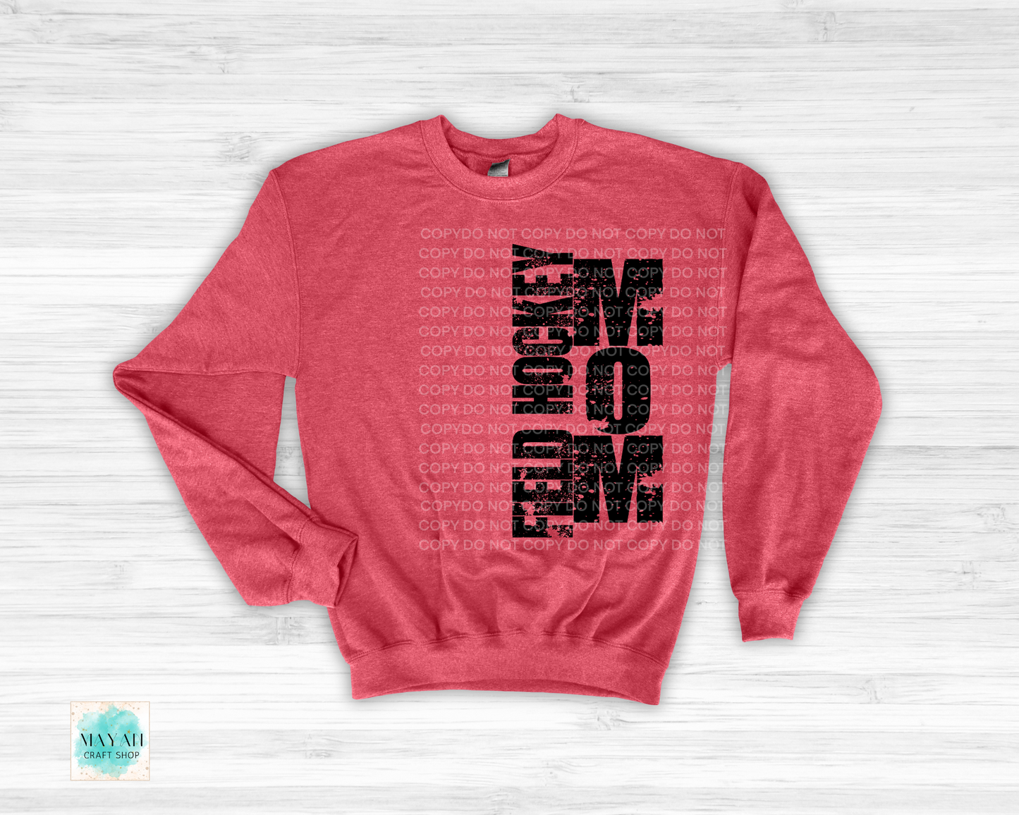 Field hockey mom heather red sweatshirt. -Mayan Craft Shop