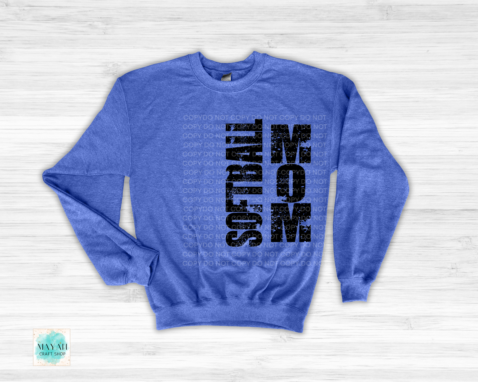 Softball mom heather royal blue sweatshirt. -Mayan Craft Shop