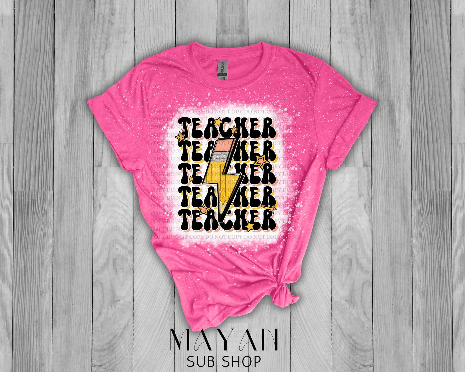 Teacher Stacked Retro Bleached Shirt - Mayan Sub Shop