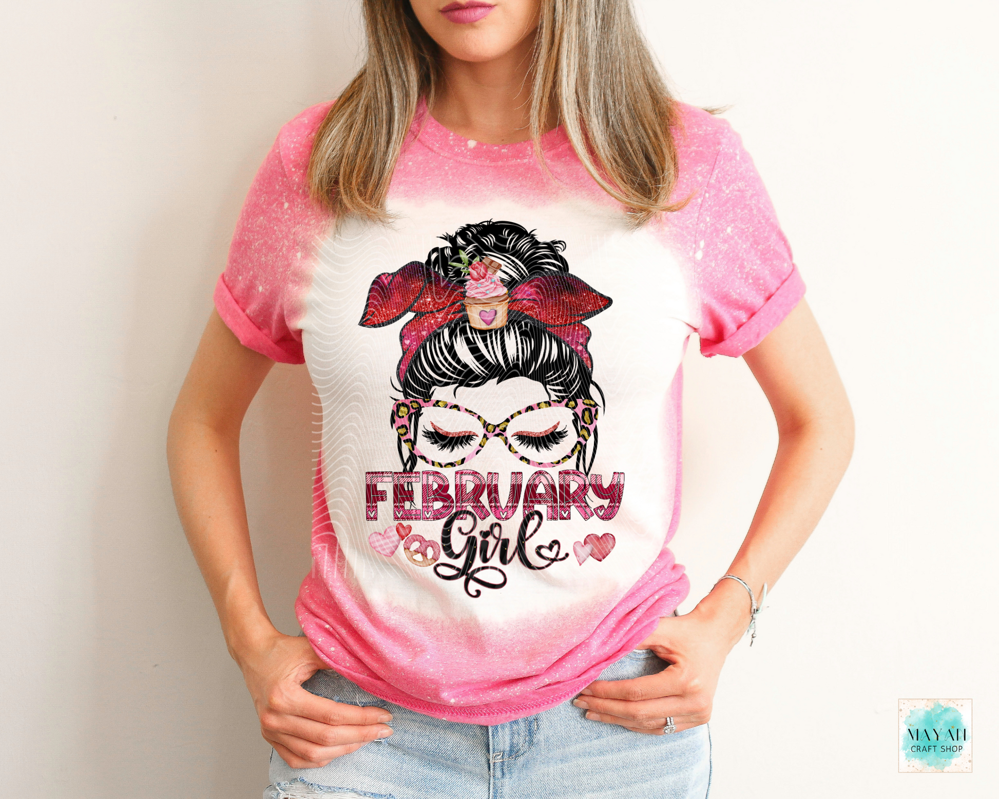 February girl bleached heather heliconia tee. -Mayan Craft Shop