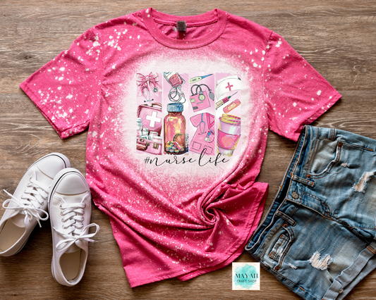 Nurse life heather heliconia bleached tee. -Mayan Craft Shop