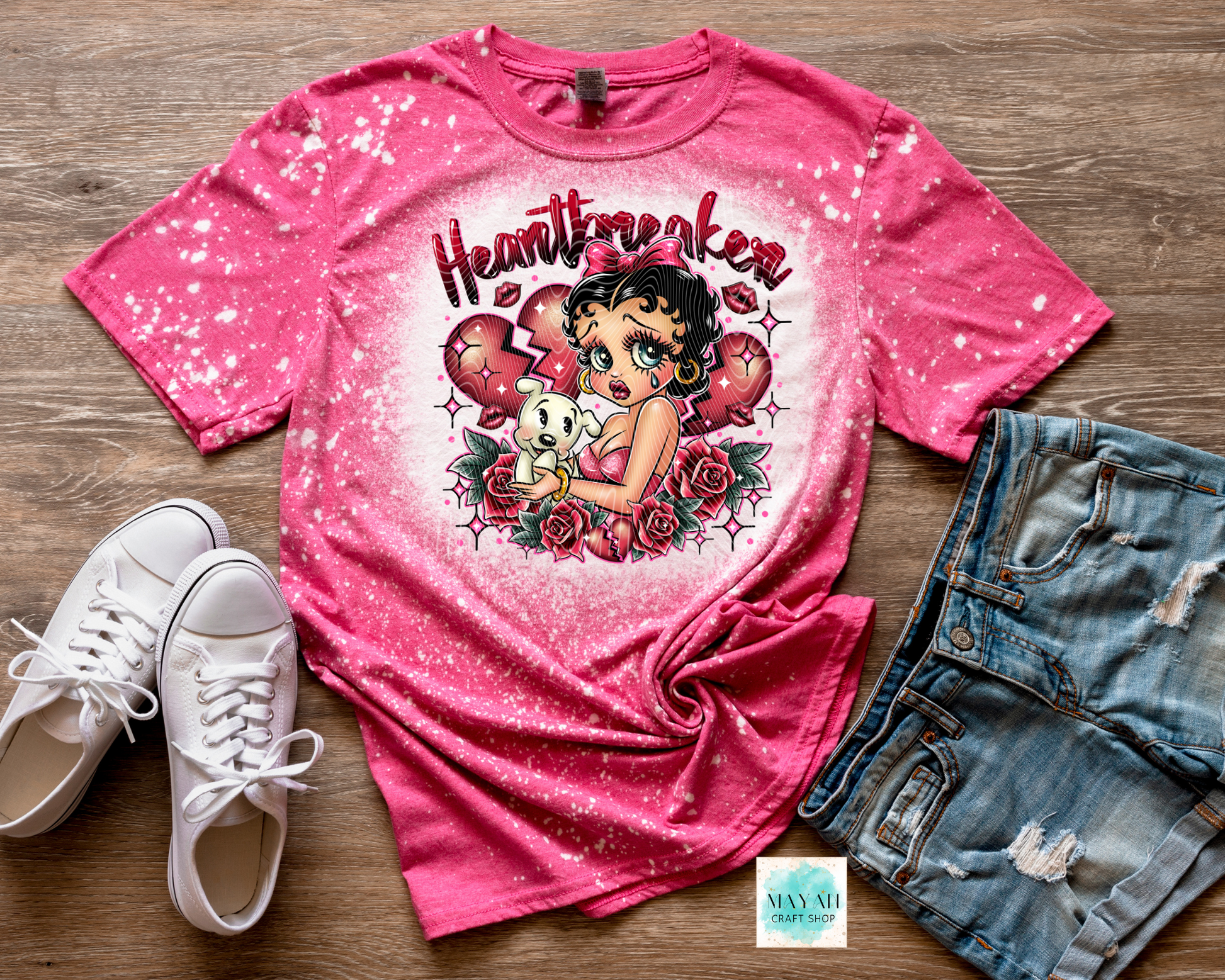 Heartbreaker heather heliconia bleached shirt. -Mayan Craft Shop