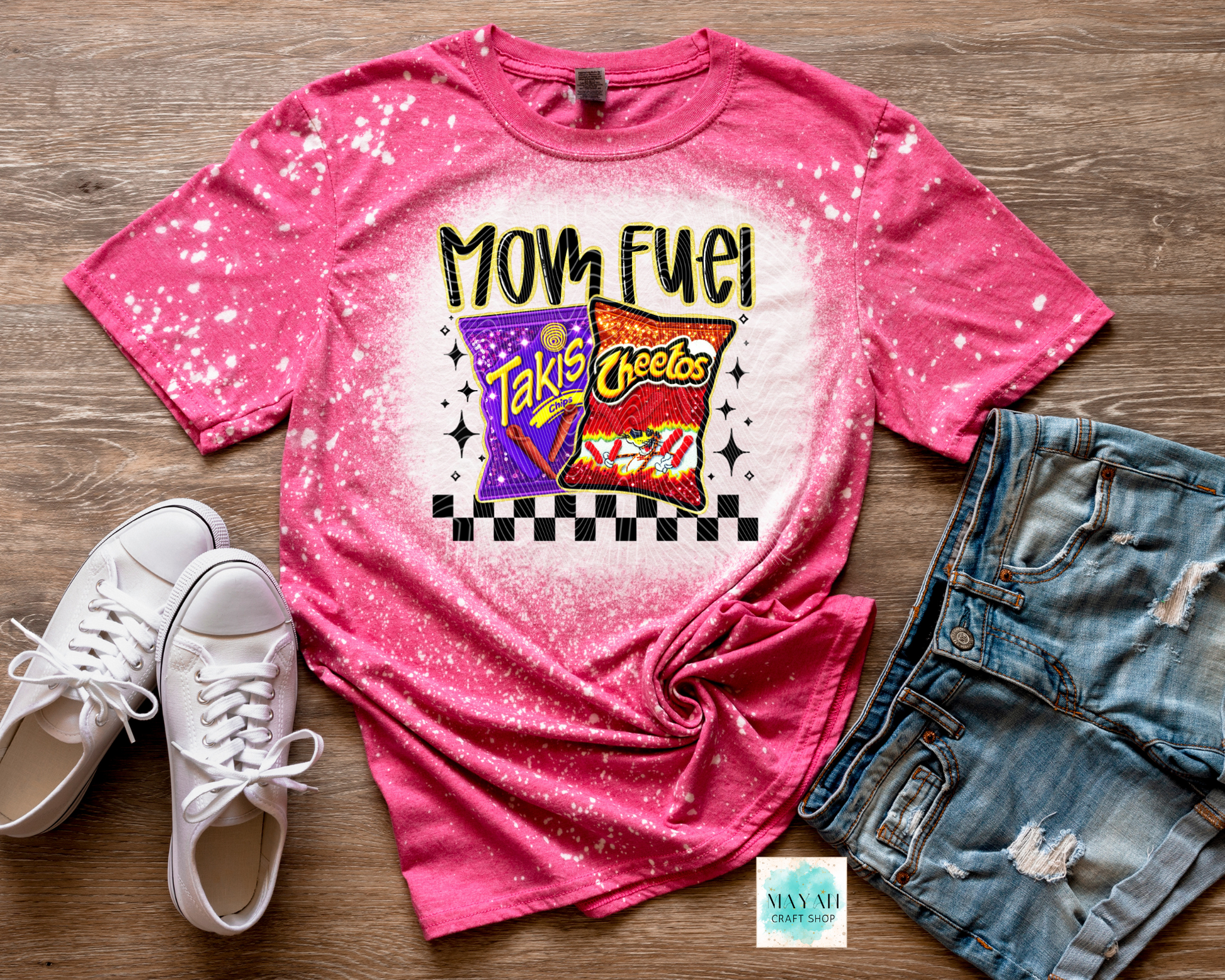 Mom fuel heather heliconia bleached tee. -Mayan Craft Shop