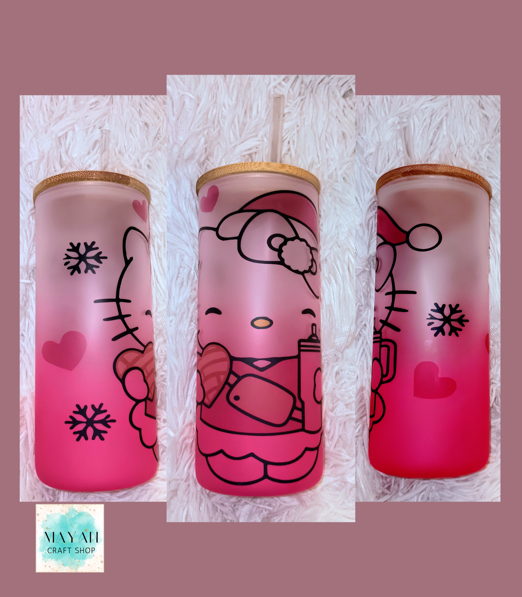 Merry kitty frosted ombre glass tumbler. -Mayan Craft Shop