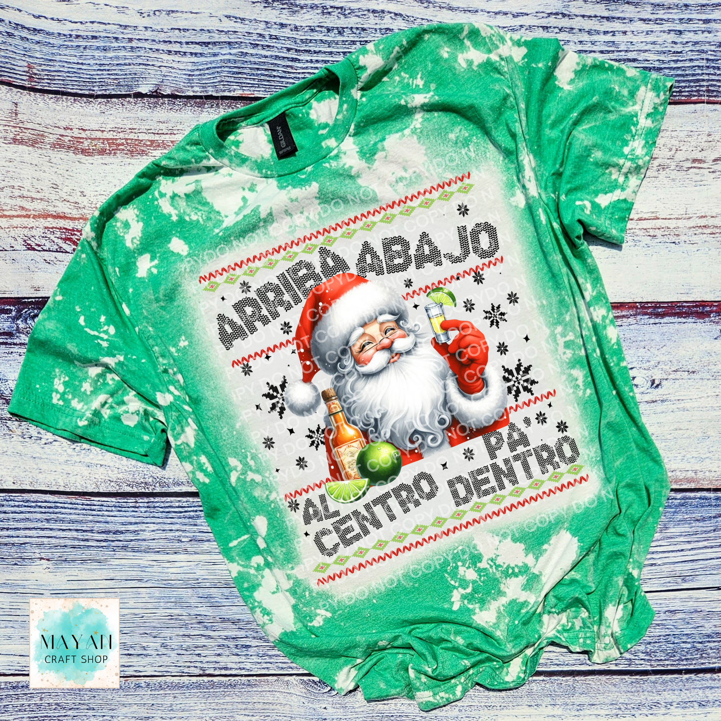 Arriba abajo santa heather irish green bleached tee. -Mayan Craft Shop