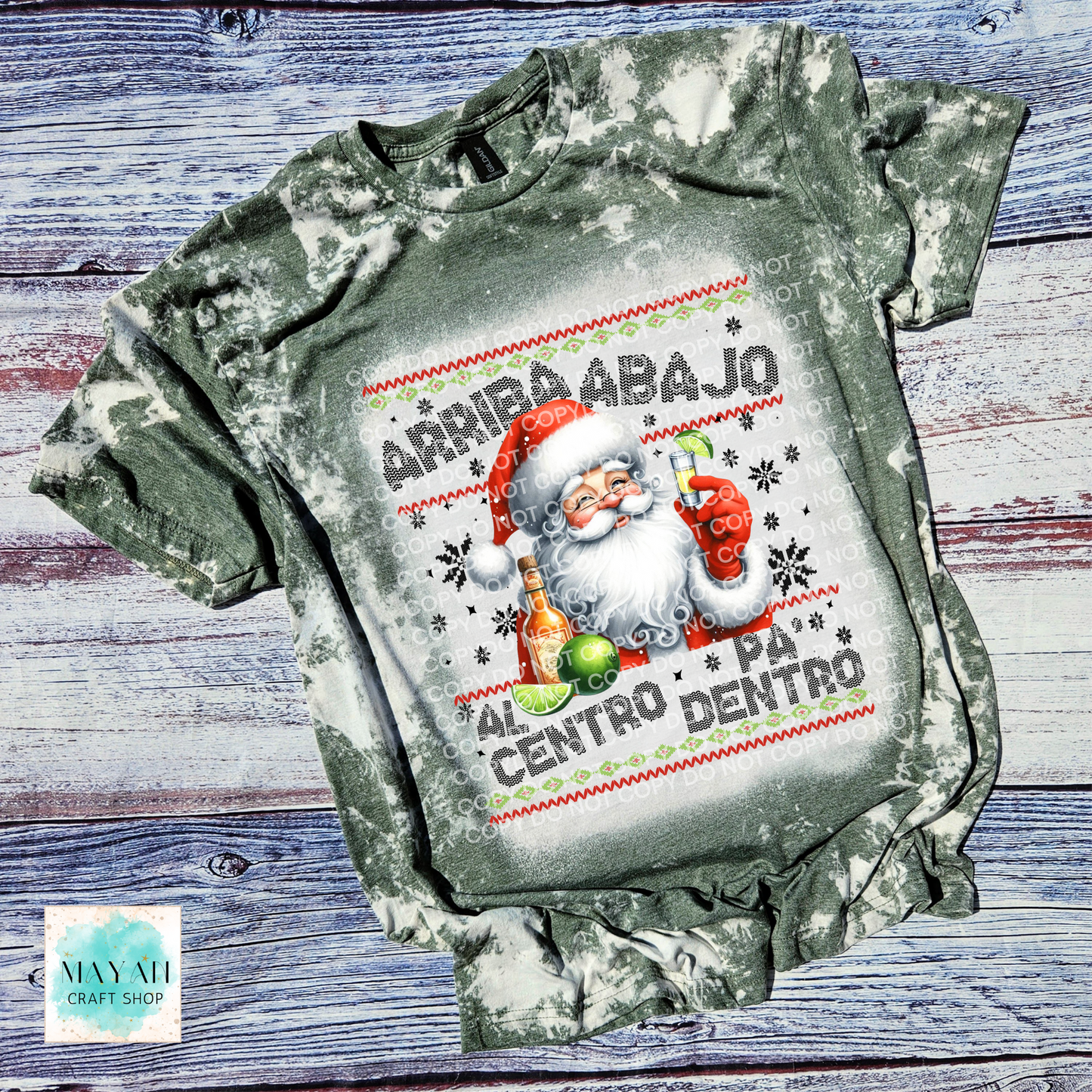 Arriba abajo santa heather military green bleached tee. -Mayan Craft Shop