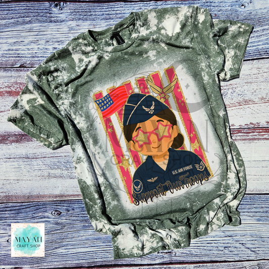 support our troops heather military green bleached shirt.