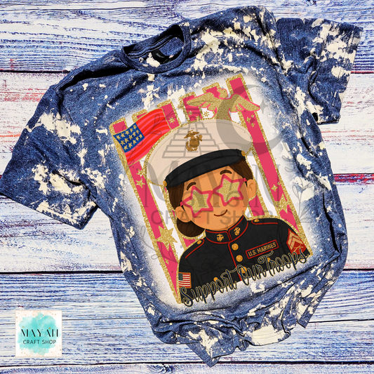 Support our troops heather navy bleached shirt.