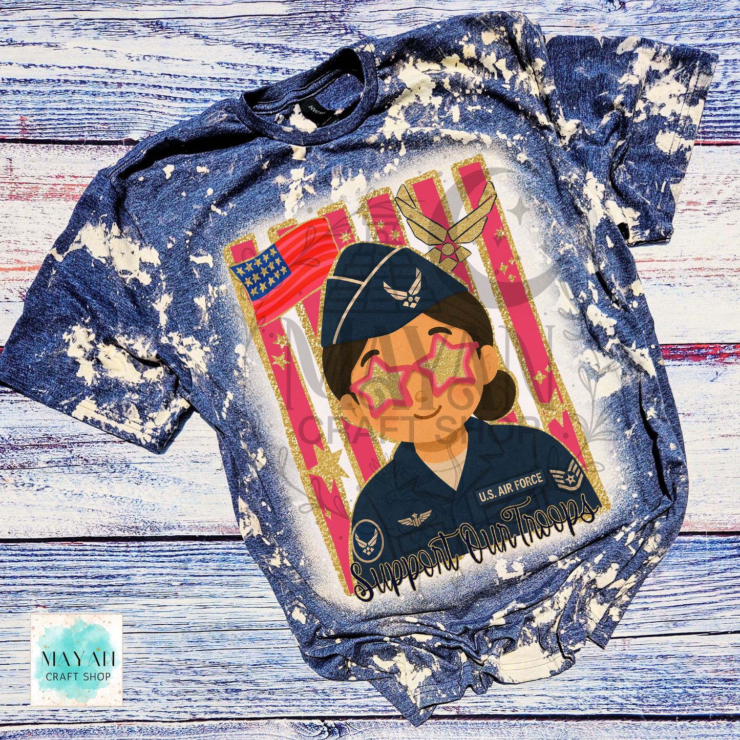 support our troops heather navy bleached shirt.