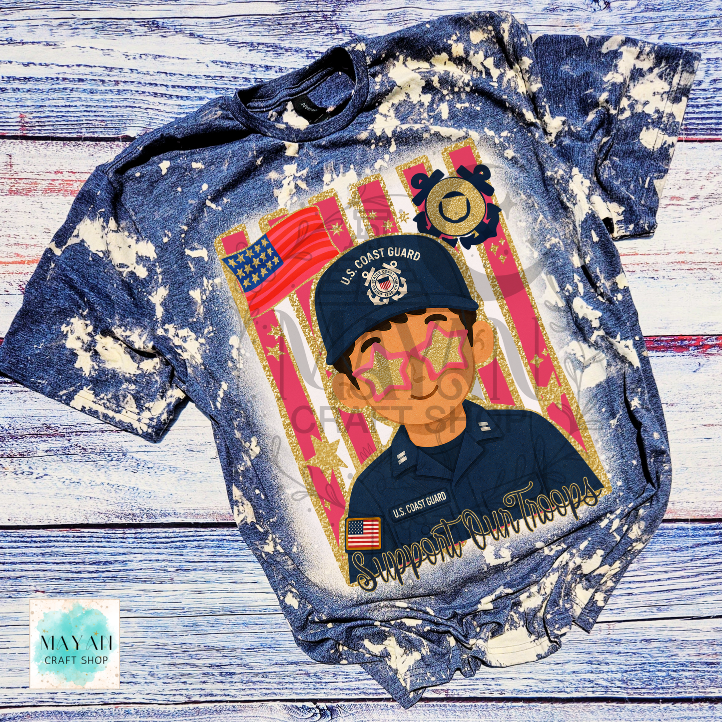 Support our troops heather navy bleached shirt.