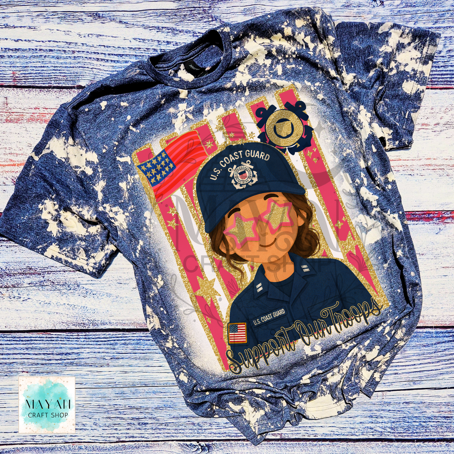 Support our troops heather navy bleached shirt.
