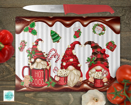 Hot cocoa gnomes cutting board. -Mayan Craft Shop