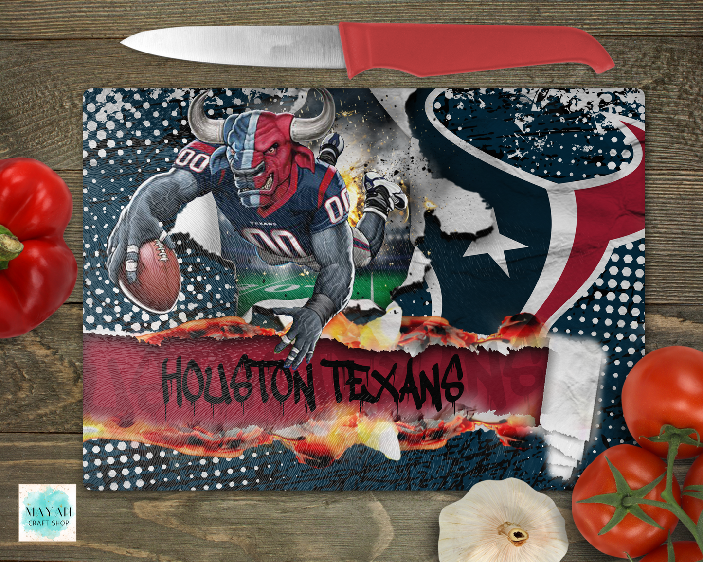 Houston football cutting board. -Mayan Craft Shop