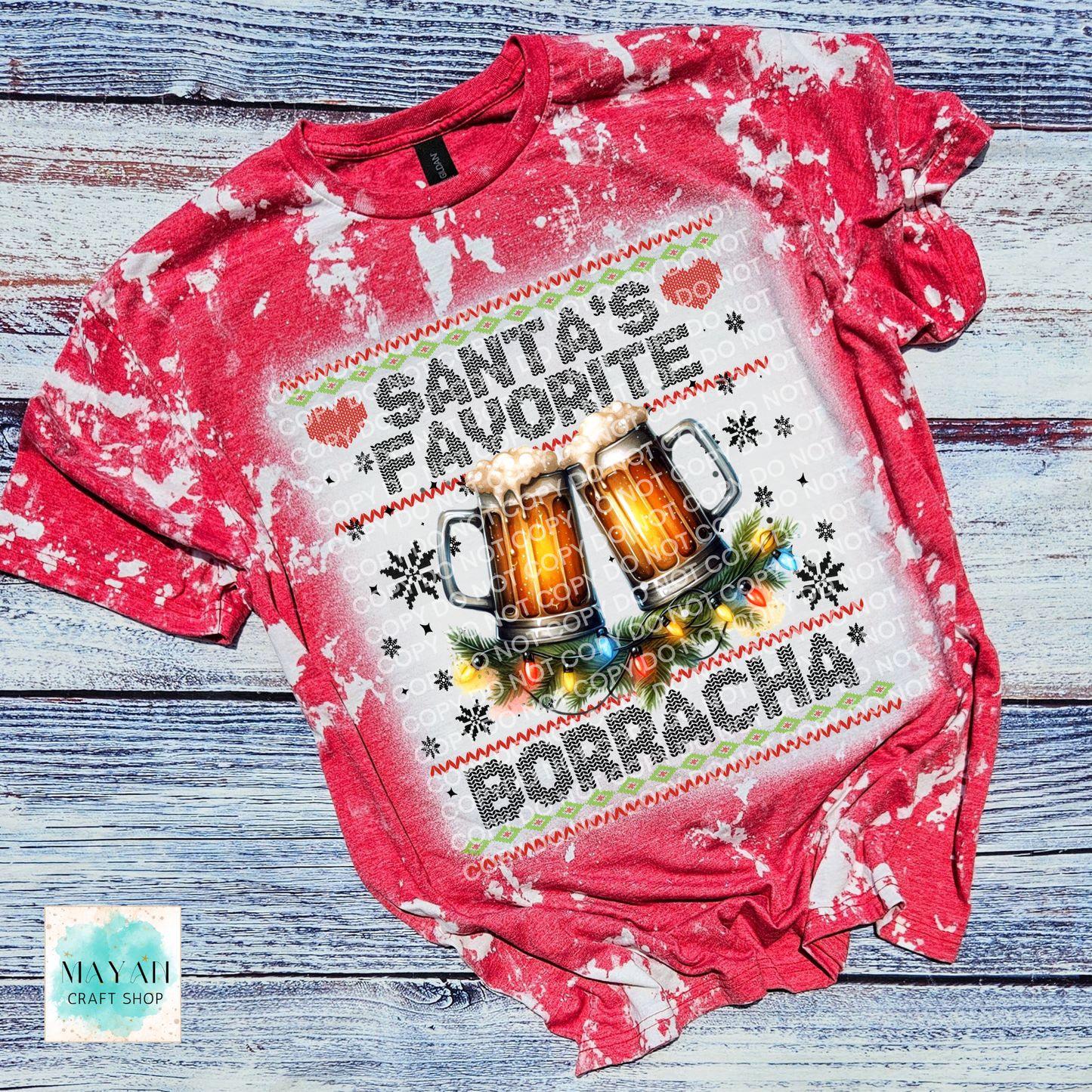 Santa's favorite borracha heather red bleached tee. -Mayan Craft Shop