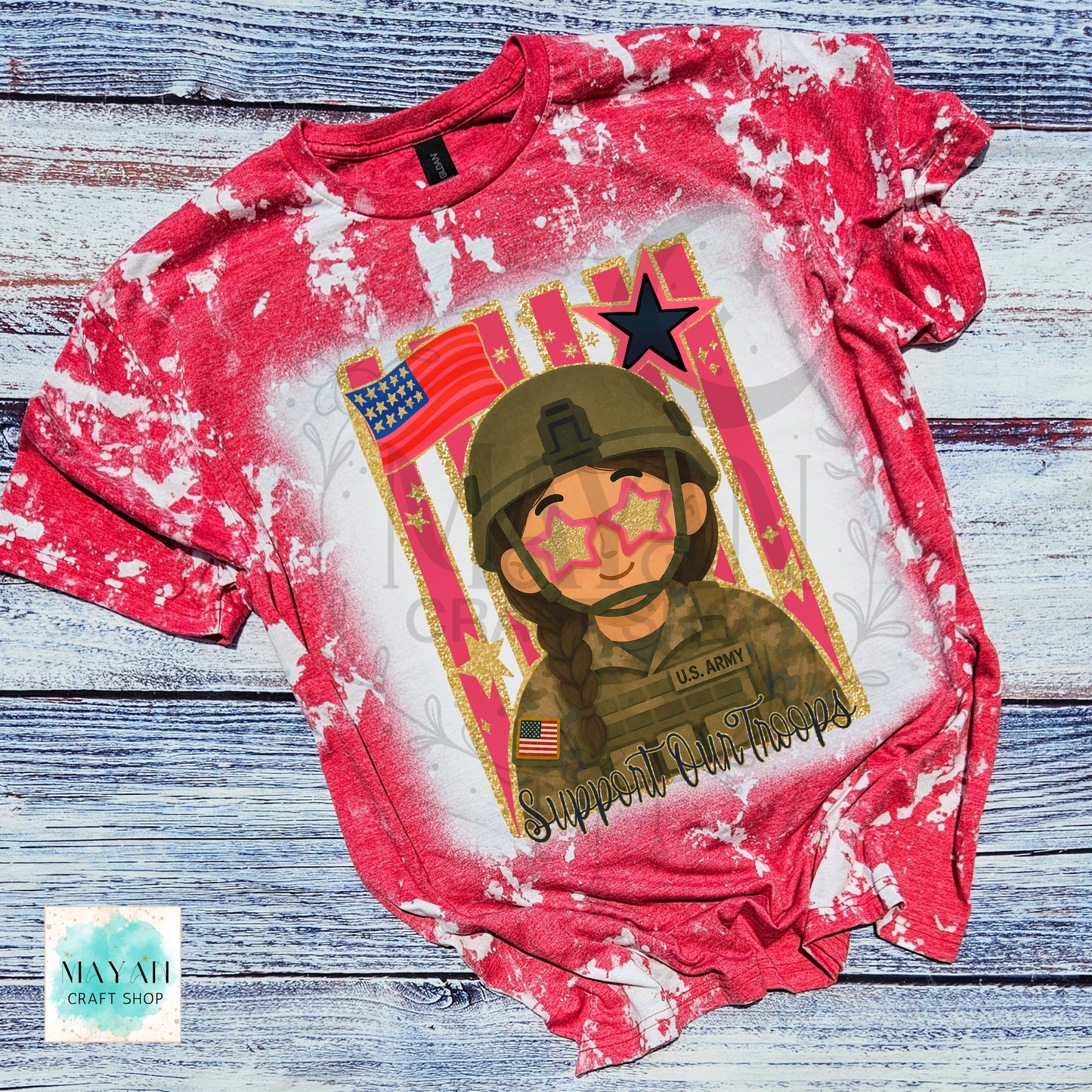Support our troops heather red bleached shirt.