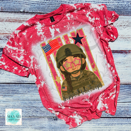 Support our troops heather red bleached shirt.