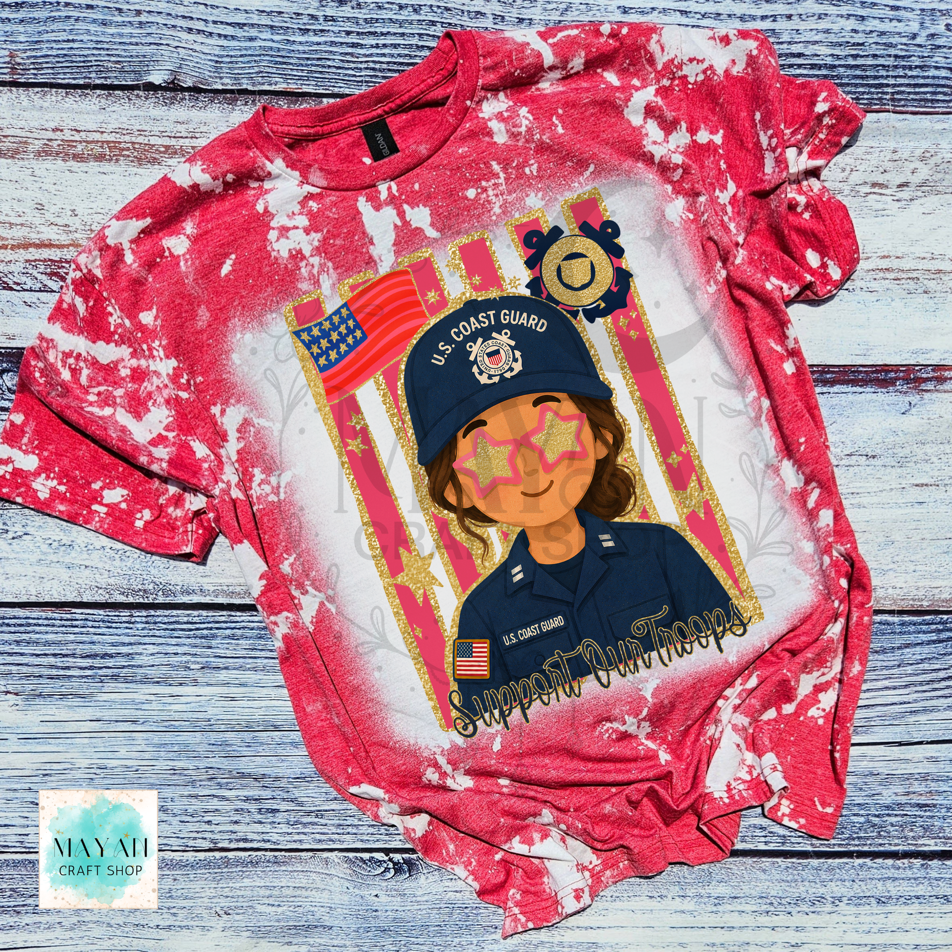 Support our troops heather red bleached shirt.