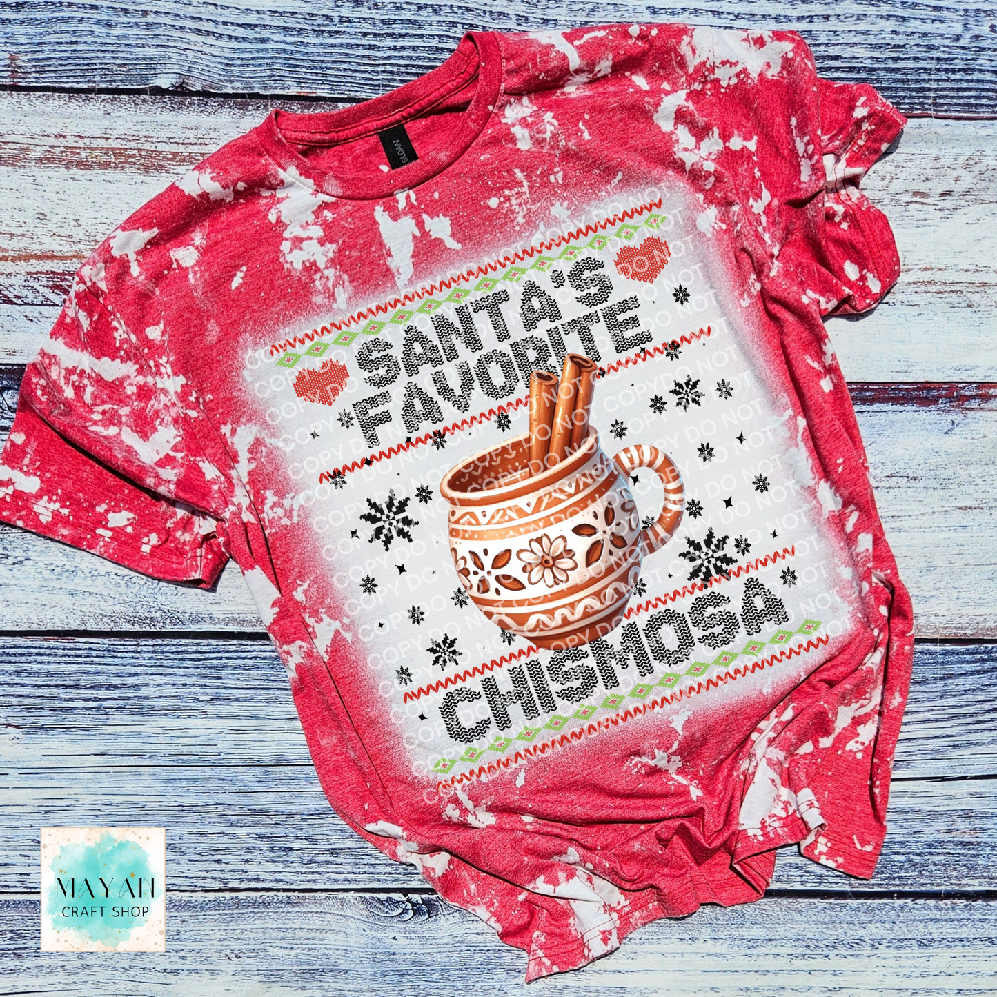 Santa's favorite chismosa heather red bleached tee. -Mayan Craft Shop