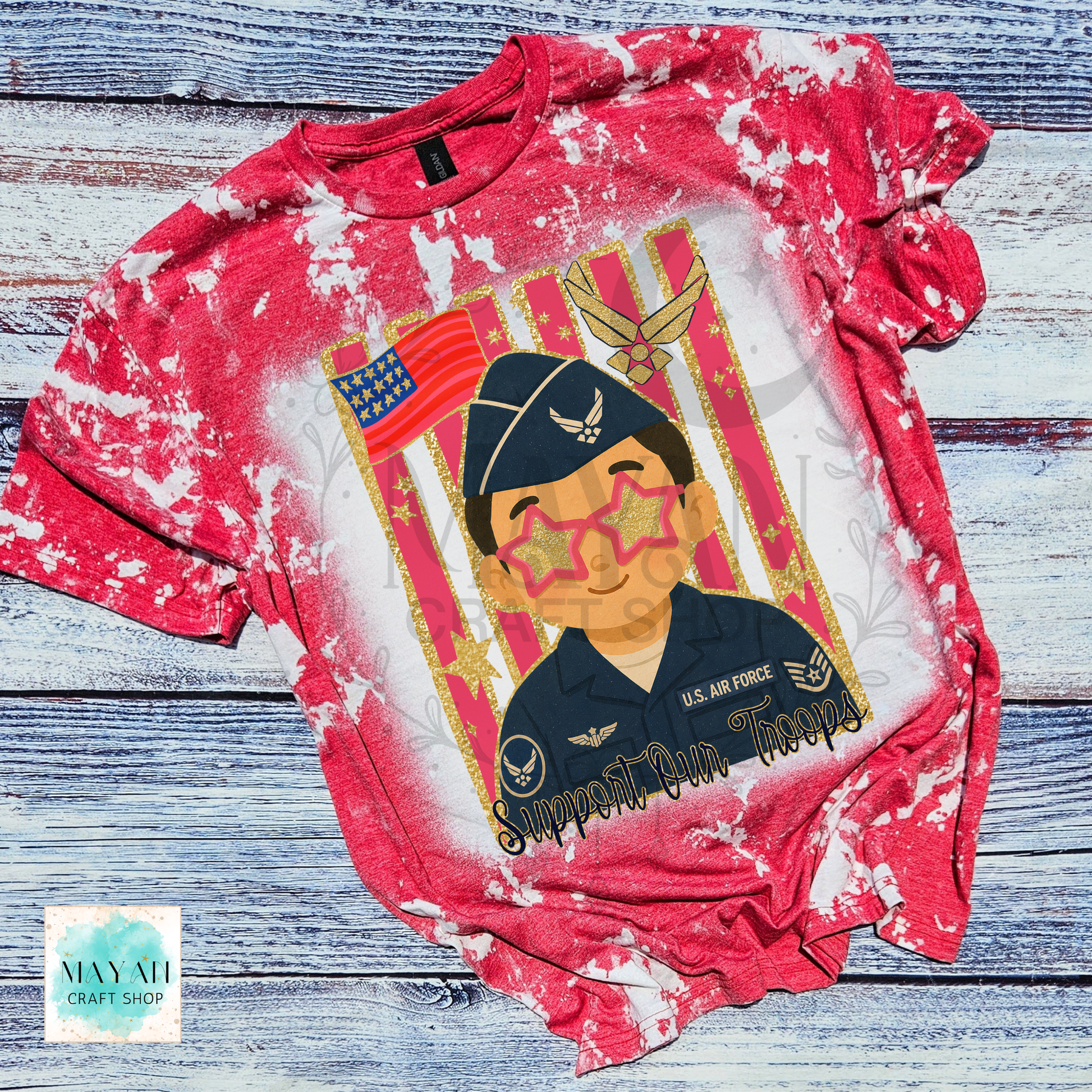 Support our troops heather red bleached shirt.