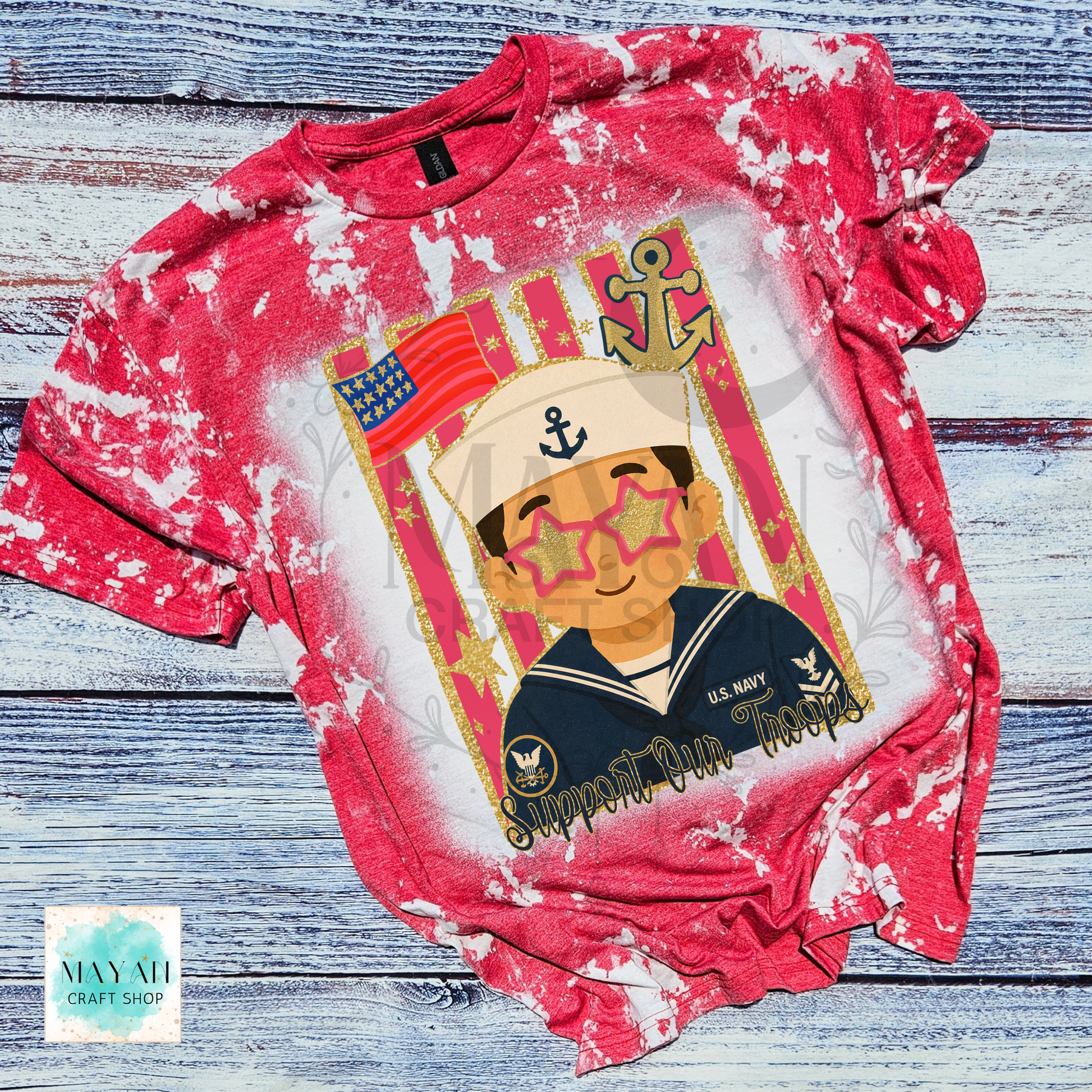 Support our troops heather red bleached shirt.