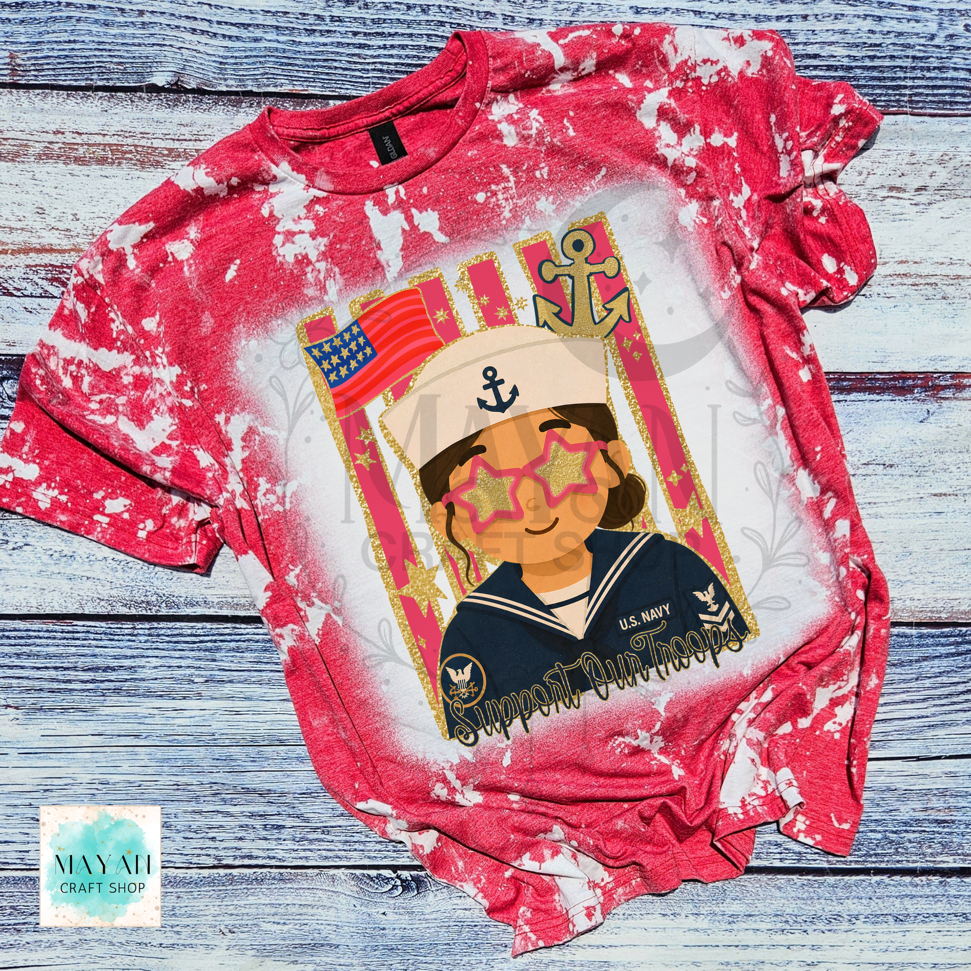 Support our troops heather red bleached shirt.