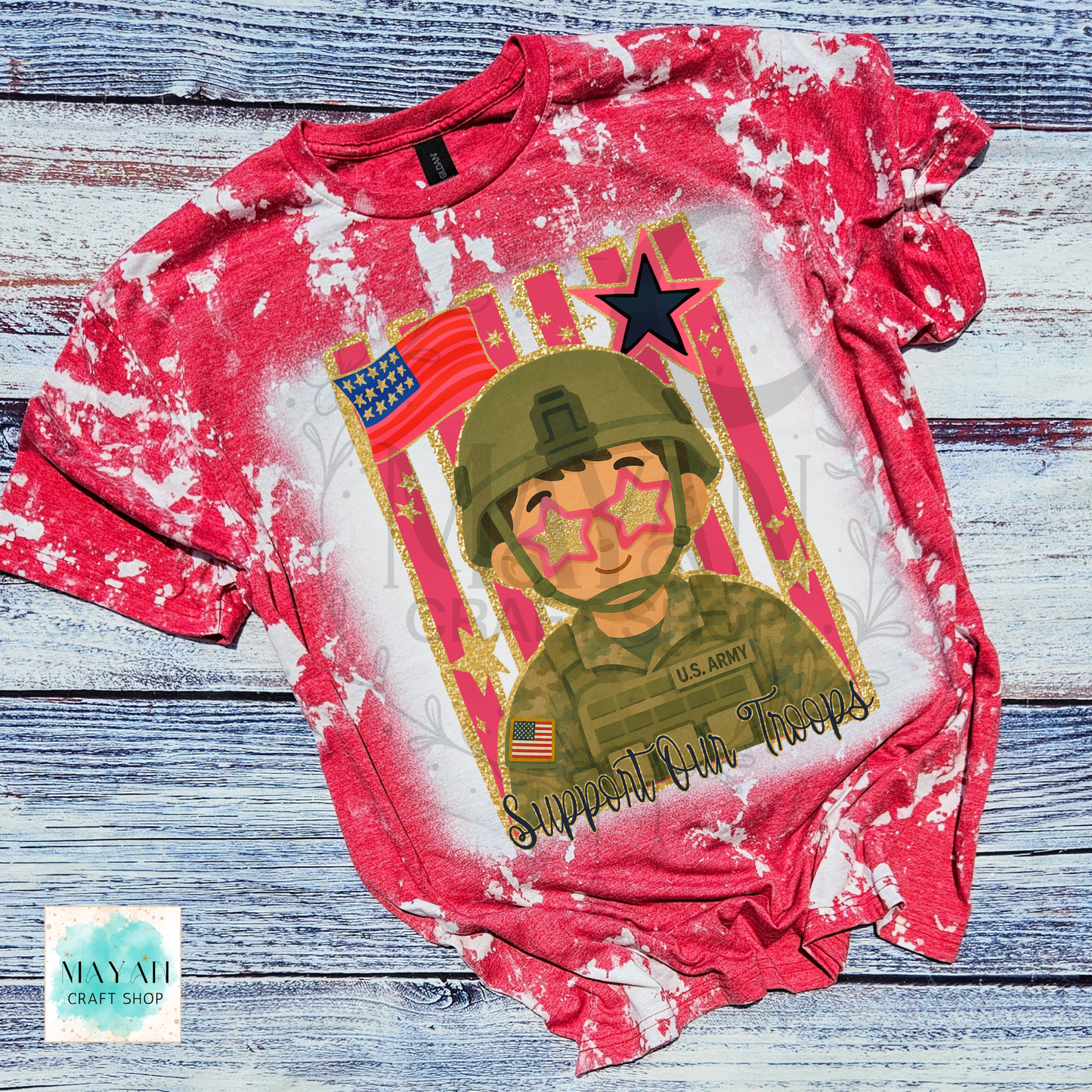 Support our troops heather red bleached shirt.