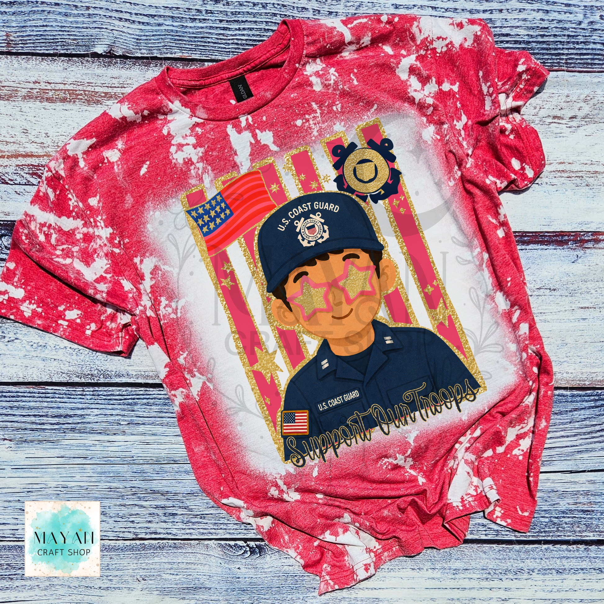 Support our troops heather red bleached shirt.
