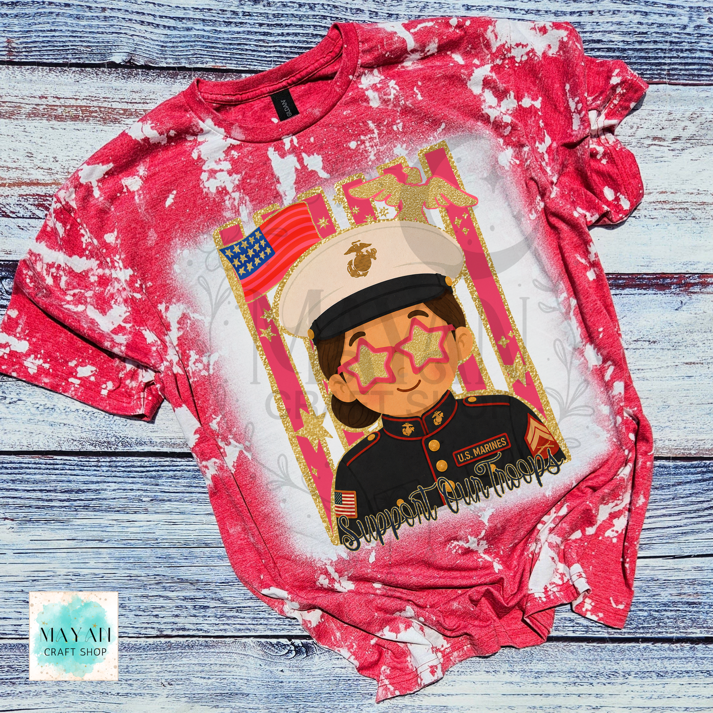 Support our troops heather red bleached shirt.