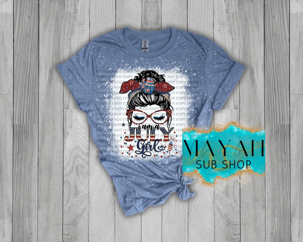 July Girl Patriotic Messy Bun Bleached Shirt - Mayan Sub Shop