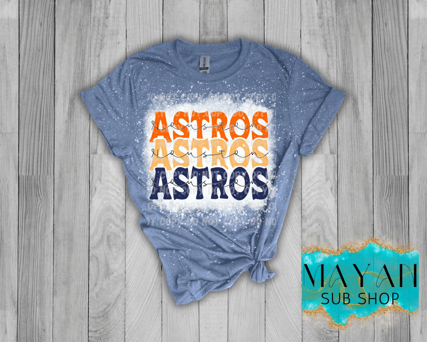 Astros Stacked Bleached Shirt - Mayan Sub Shop