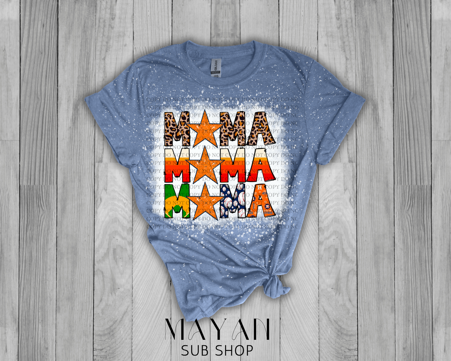 Mama Stacked Astros Bleached Shirt - Mayan Sub Shop