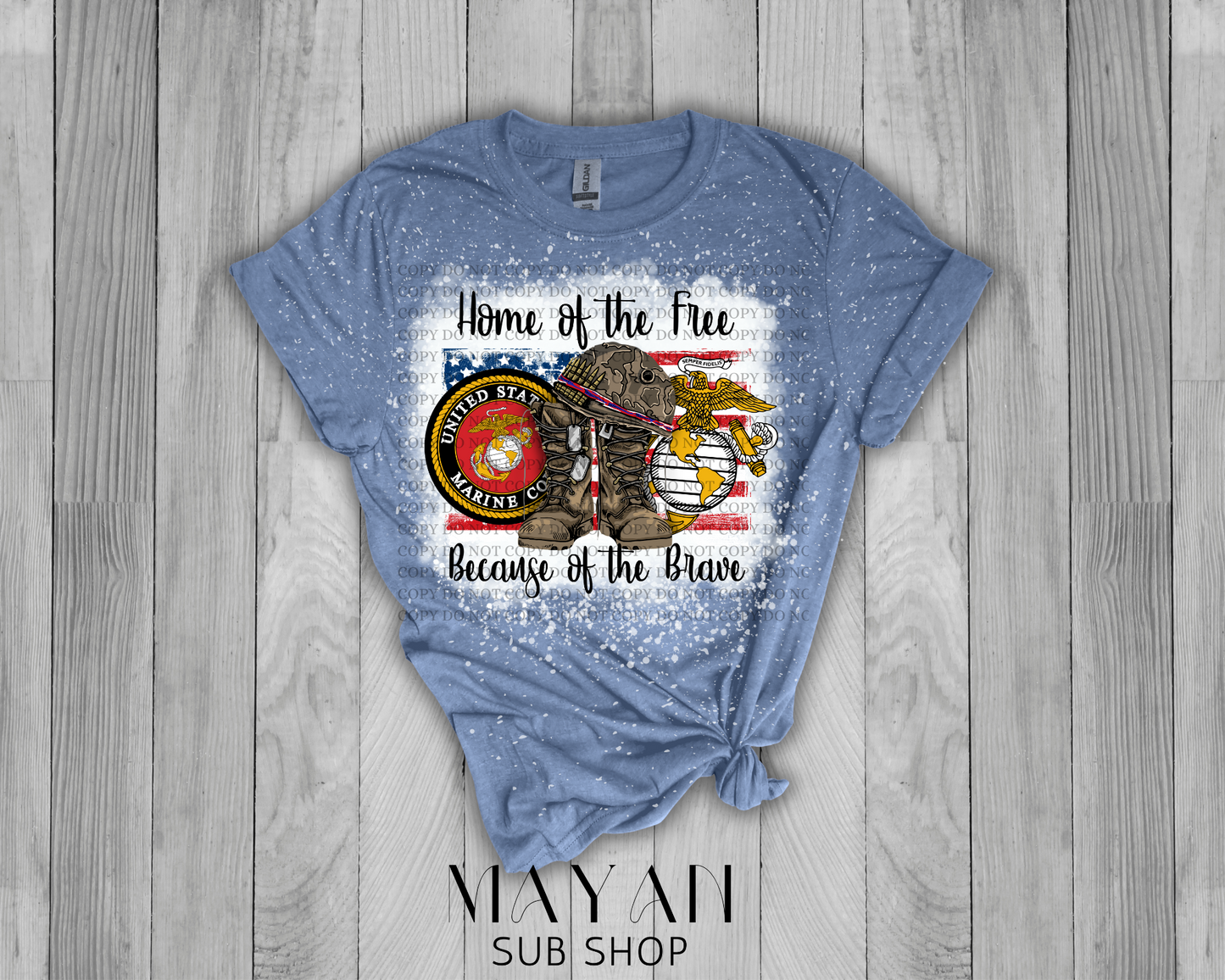 Home of the Free Marine Bleached Shirt - Mayan Sub Shop