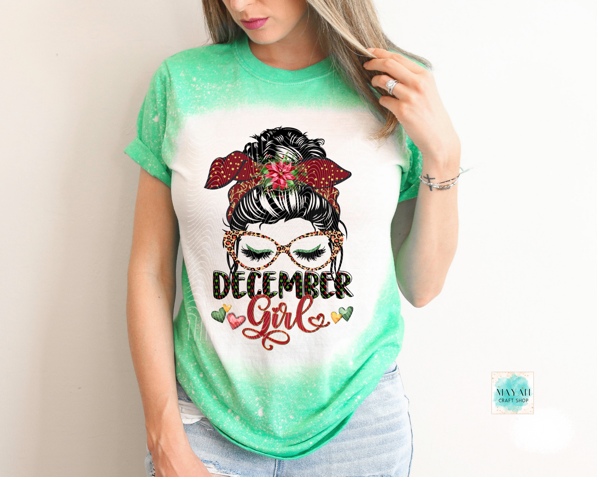 December girl heather irish green bleached tee. -Mayan Craft Shop