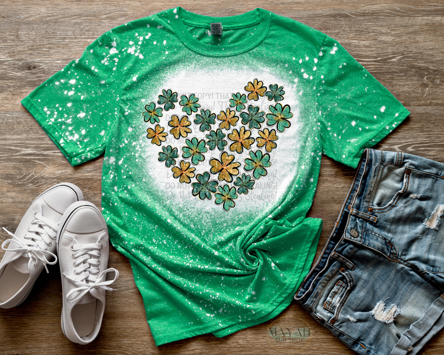 Clover heart bleached tee. -Mayan Sub Shop