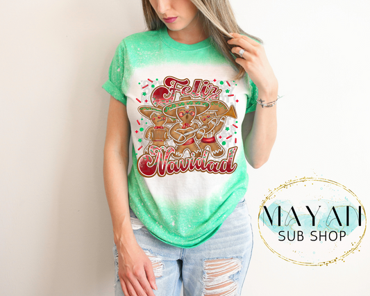 Feliz Navidad bleached shirt. -Mayan Sub Shop