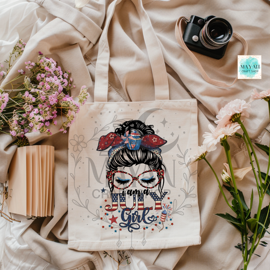 July girl patriotic tote bag.