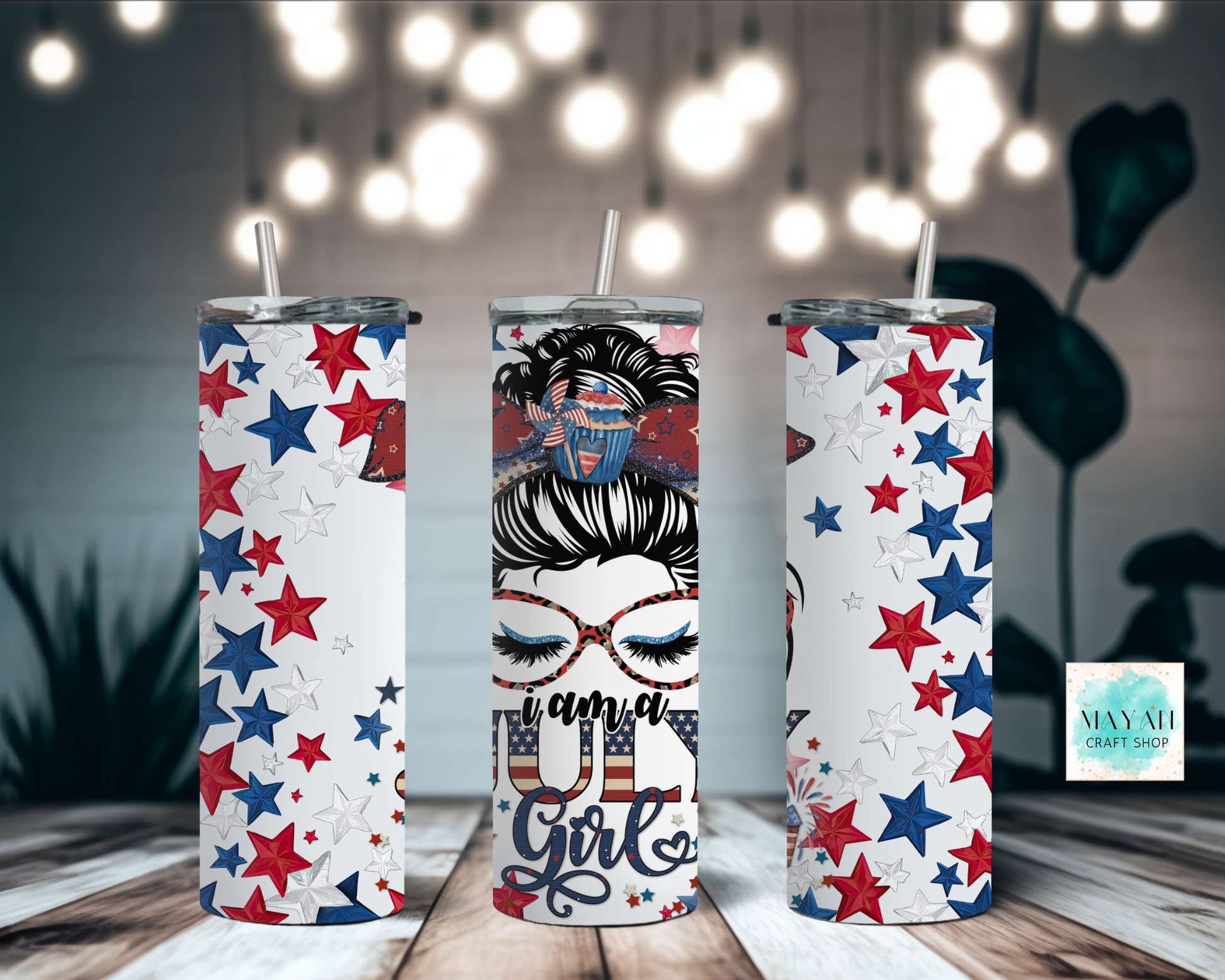 July girl patriotic tumbler.