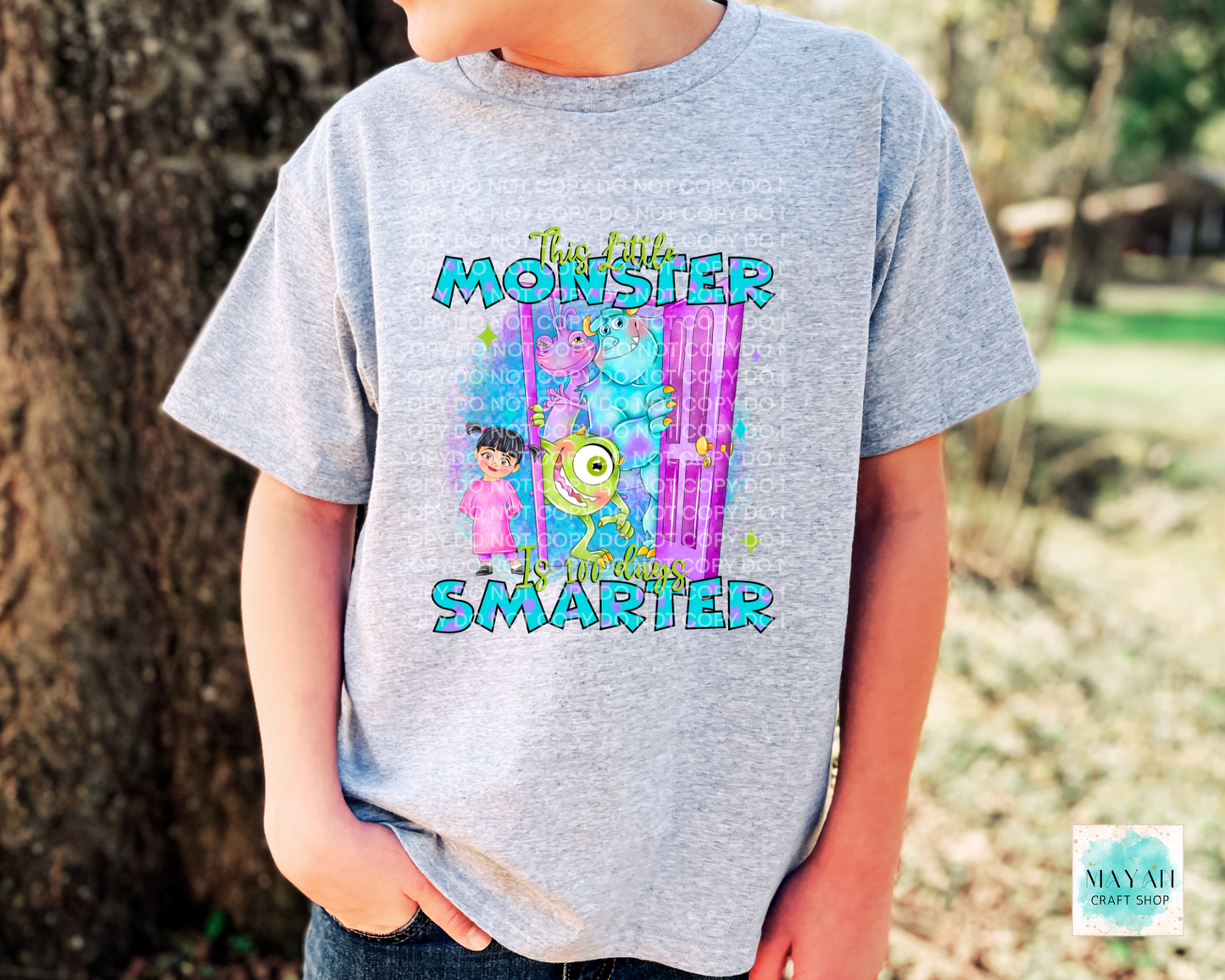 This little monster is 100 days smarter kids ash grey shirt. -Mayan Craft Shop