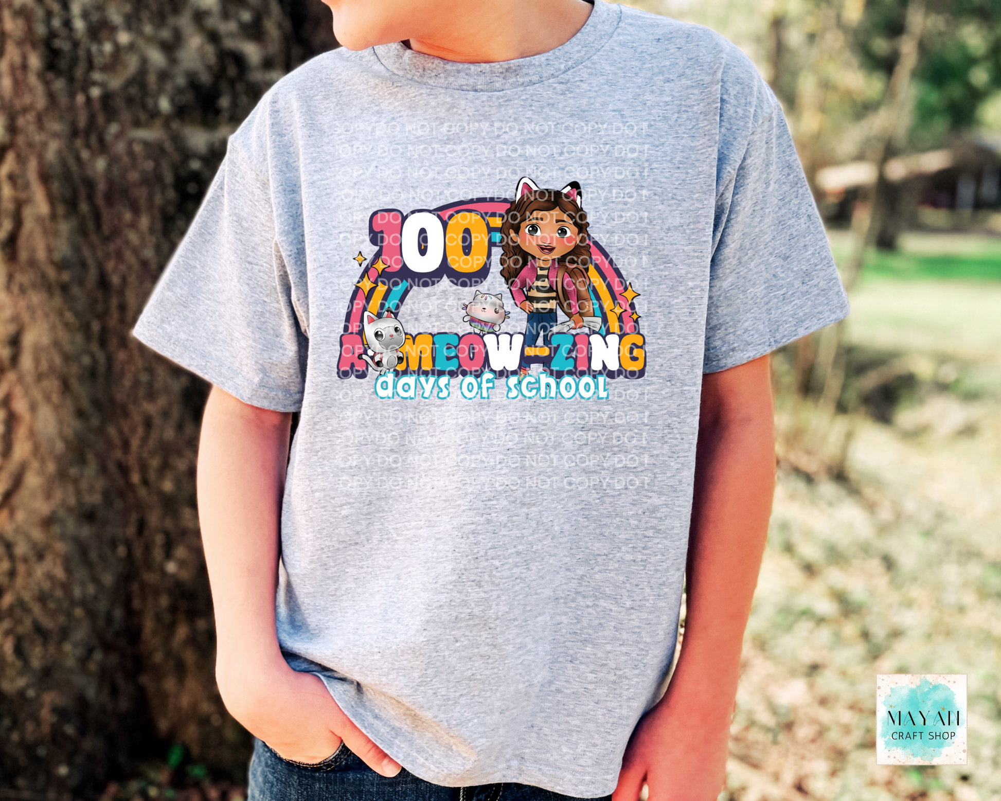 100 days meow kids ash grey shirt. -Mayan Craft Shop