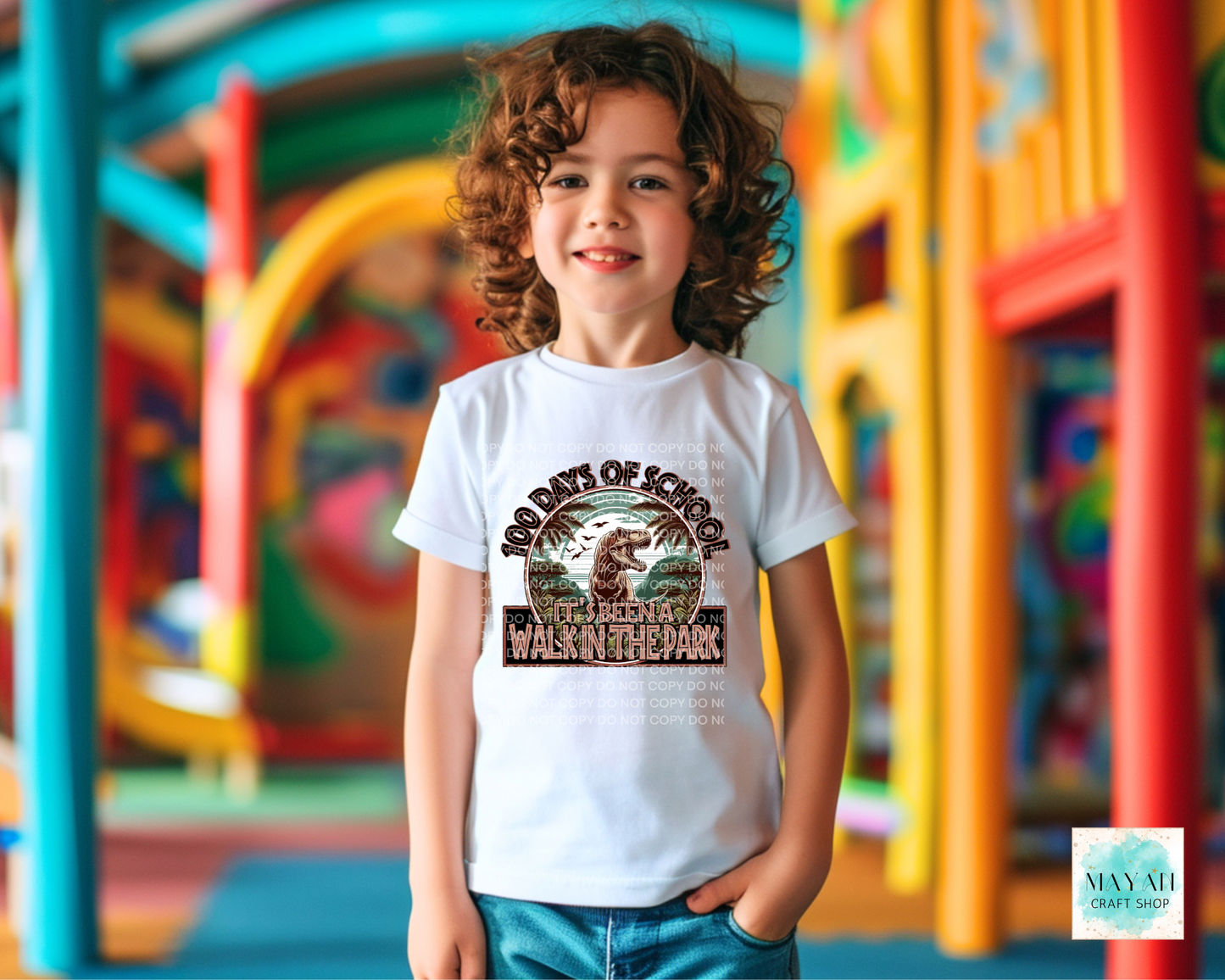 Walk in the park 100 days kids white shirt. -Mayan Craft Shop