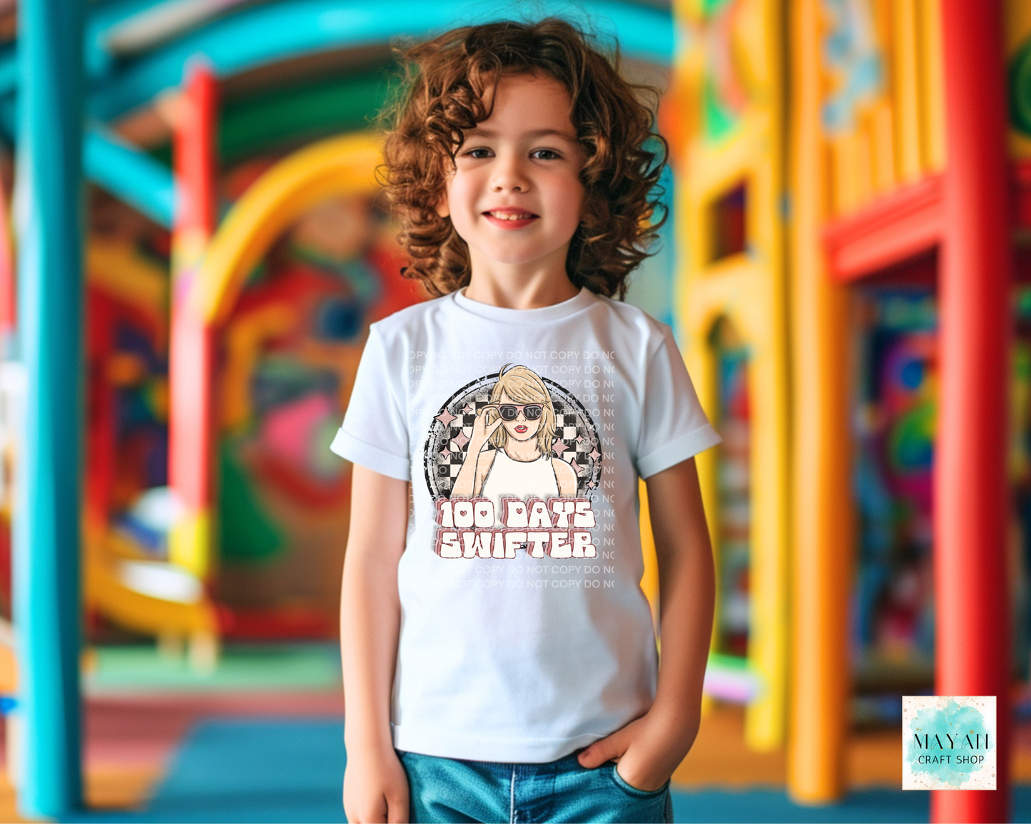 100 days swifter kids white shirt. -Mayan Craft Shop