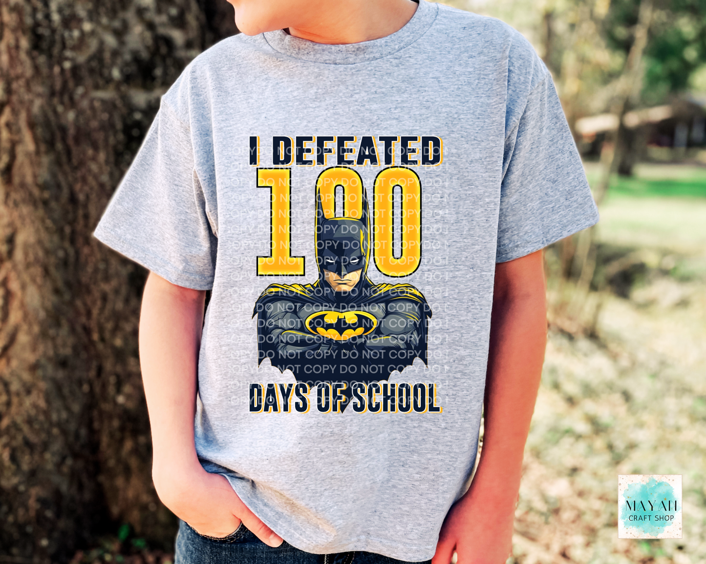 Defeated 100 days kids ash grey shirt. -Mayan Craft Shop